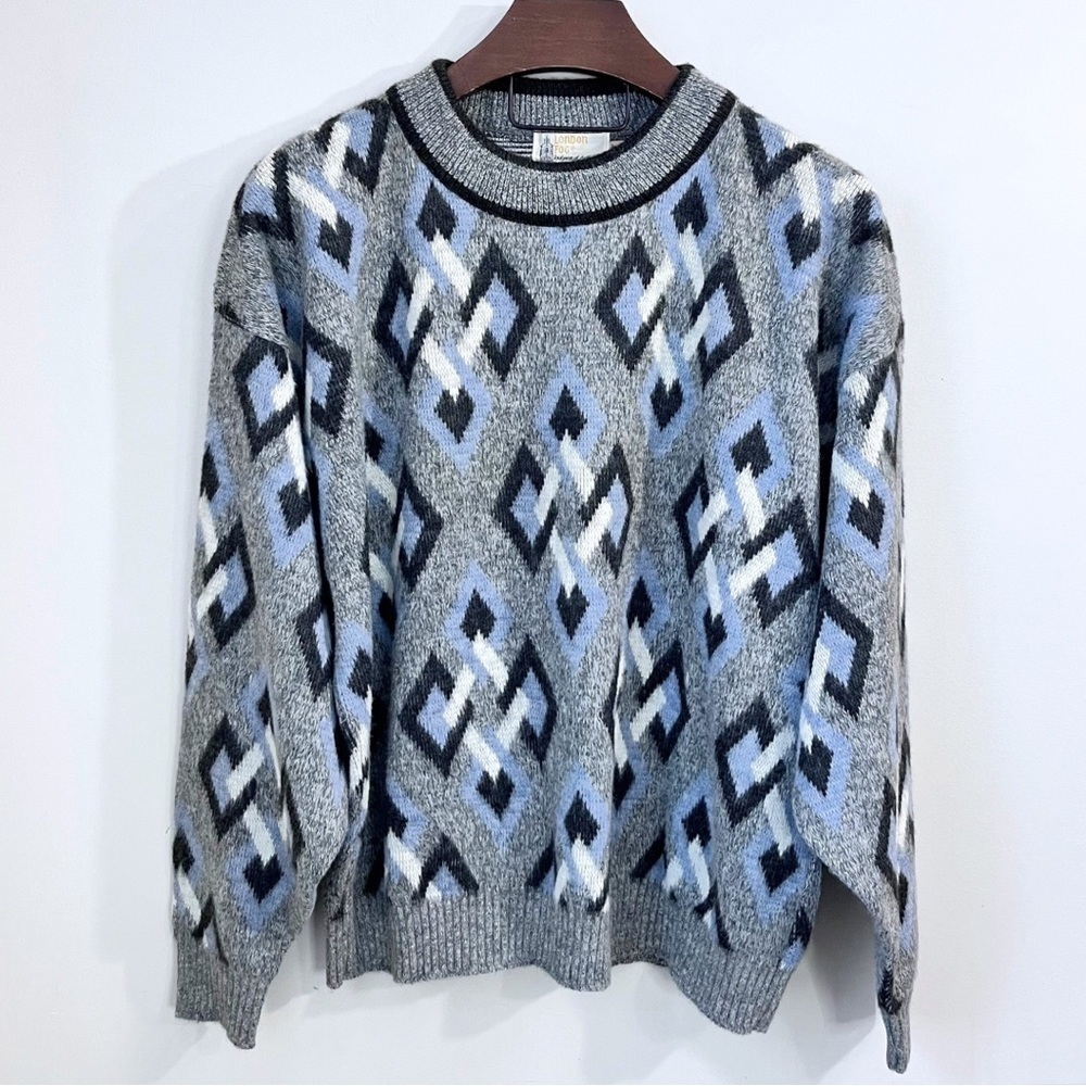 Vintage London Fog Crew Neck Geometric Chunky Sweater